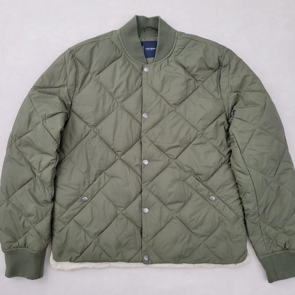 Lucky Brand Diamond Quilted Puffer Bomber Jacket Military Green Size Small